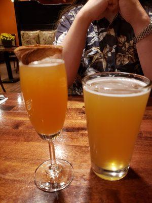 Apple cider mimosa and Blue Moon