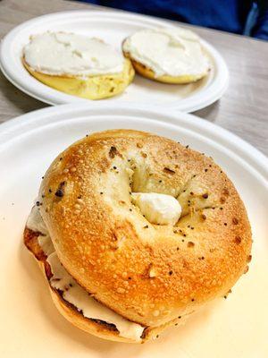 Onion Bagel & Cream Cheese double toasted  Egg Bagel & Cream Cheese