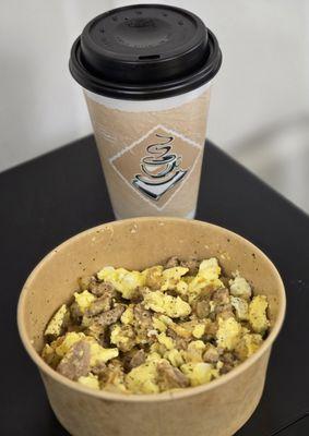 Breakfast bowls! Made your way, with meat of choice. Bacon, ham or Sausage. Mixed into eggs and hashbrowns with onion, cheese of choice!