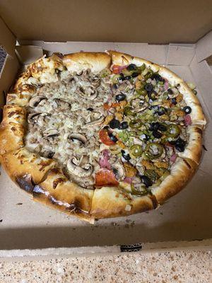 Large Half Hamburger/Mushroom/Onion & Half Supreme