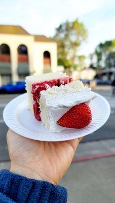 Slice of strawberry shortcake from cake cutting ceremony