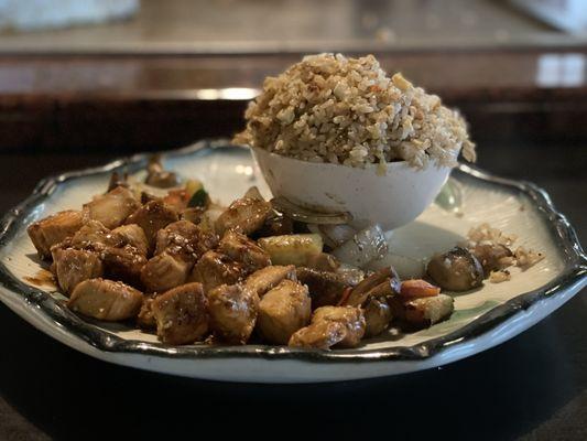 Chicken, veggies, and fried rice