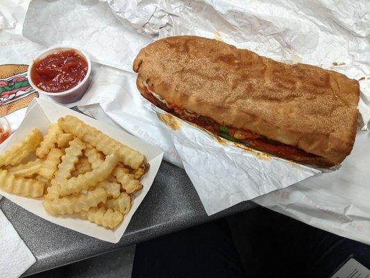 Half meat ball grinder and fries