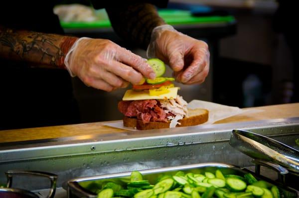 Vertically Crafted Sandwiches being made