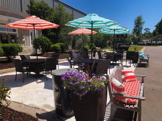 Outdoor seating area by the clubhouse