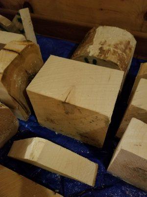 Large pieces of wood laying to dry in our house