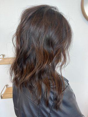 Chocolate haircolor and cut by Leah