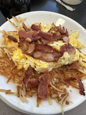 Bacon, egg and cheese hashbrown bowl