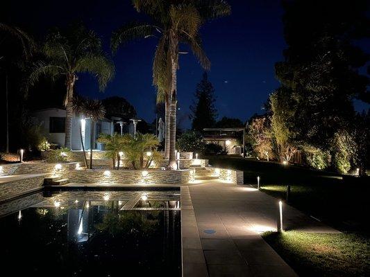 Pool Deck, Outdoor Lighting and Ledger Stone Wall