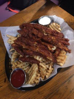 Honey BBQ Chicken Strips w/ Waffle Fries