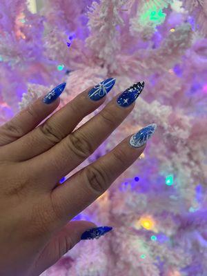 Gel x blue cat eye Christmas nails freestyle