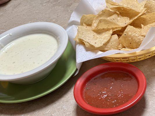 Chips, Salsa, and Cheese Dip