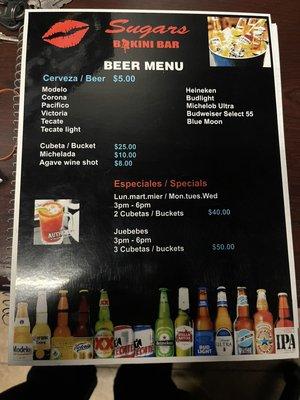 menu de cervezas