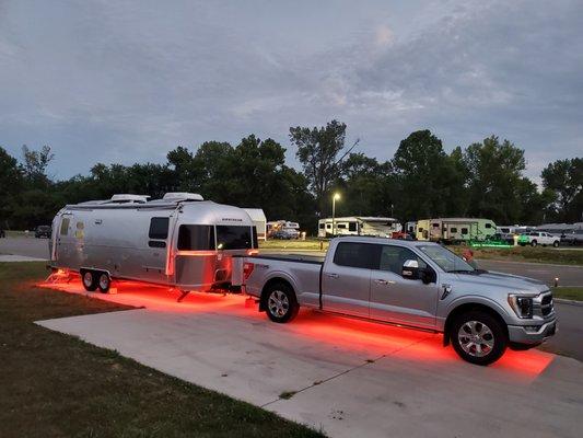 Under-Glow and rock guard lights on camper and Under-Glow on truck.