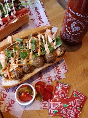 Meatball banh mi with cherry peppers