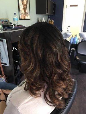 Balayage Rose Gold color and cut by Jessica