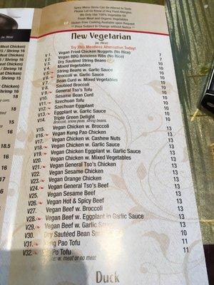 Separate vegan menu