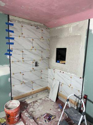 Bathroom remodeling. Tile installation