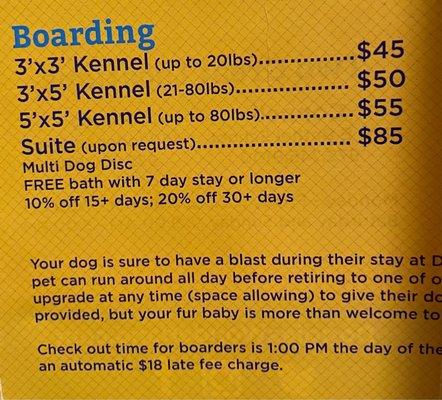 Boarding prices however they have specials