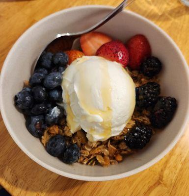 Yogurt and granola bowl.