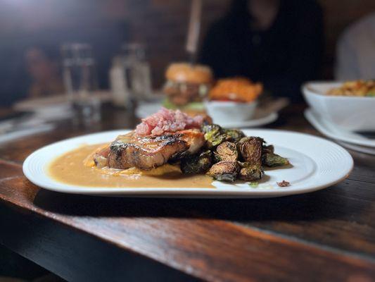 Pork Chop with Crispy Brussels Sprouts