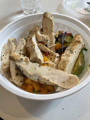 Baja bowl without salmon, add chicken.  Lemon dressing.