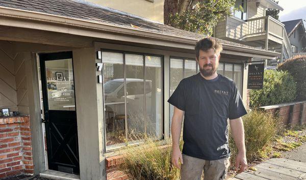 Owner & Plumber, Tiberio , In front of our shop/office.