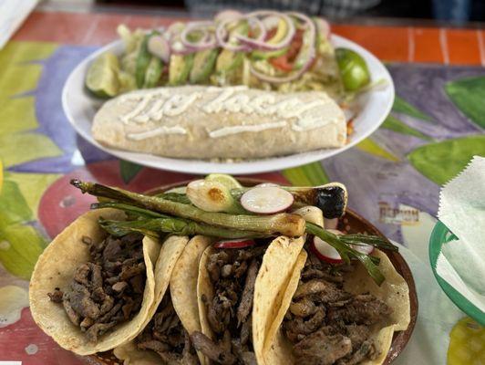 The pork burrito and pork tacos.