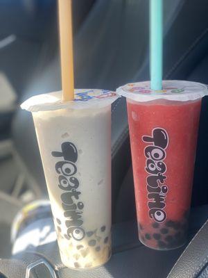 Horchata Snow with boba and aloe 25% sweetness Strawberry Freeze with boba 25% sweetness