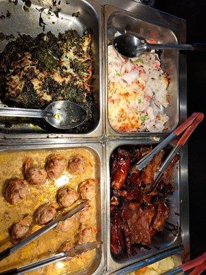 Baked Spinach, shrimp Balls, Baked Imatation Crab , Ribs