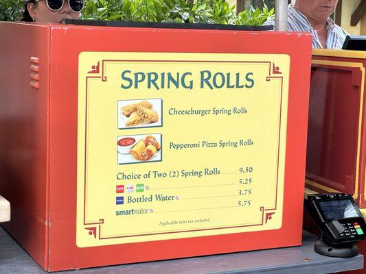 Menu May 2024. Spring rolls are not disney dining plan snack eligible. They are only adult Meal credit eligible includes a drink.