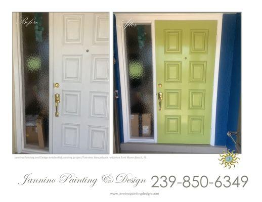 Front Door Painting part of a multi-phase interior  exterior repaint project Fort Myers Beach by Jannino Painting and Design