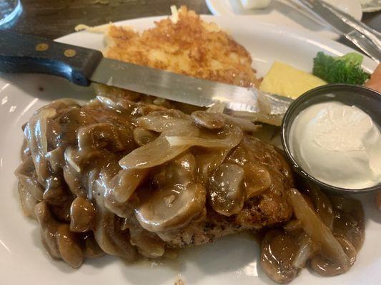 Smothered Pork w/ Au Gratin Hash Browns