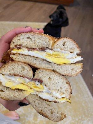 Bacon, egg and cheese on an everything.