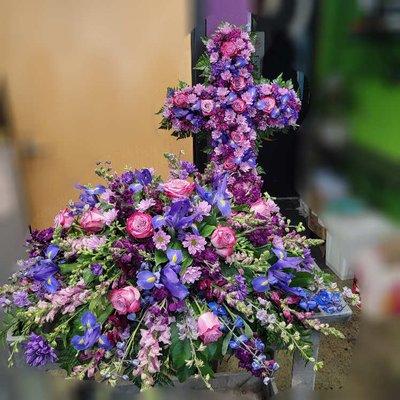 Lovely Cross and Casket cover in purples and lavenders