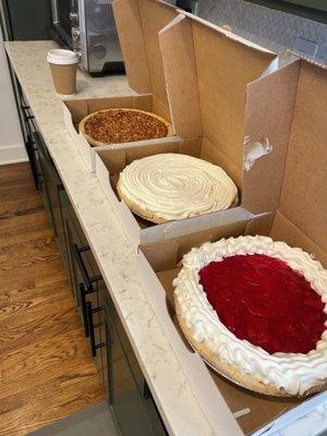 Chocolate Cream, Strawberry  Cheesecake Pie,  Chocolate Cream