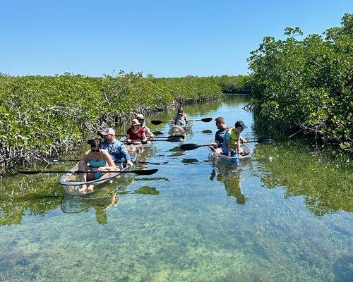 Paddling through clear water