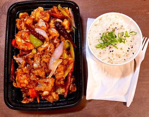 5. Szechuan Crispy Chicken meal with white rice