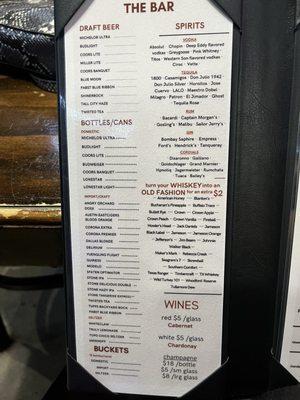 Cocktail menu