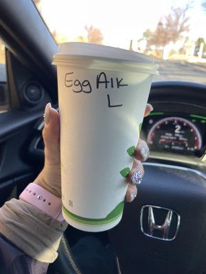 Egg nog latte with almond milk