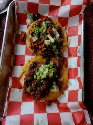 Al pastor and carne asada street tacos