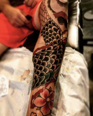 Start of a Japanese leg sleeve by Tony Arredondo