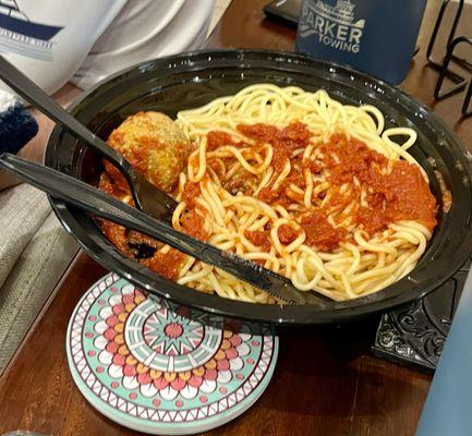 Spaghetti with meatballs- not nearly enough sauce