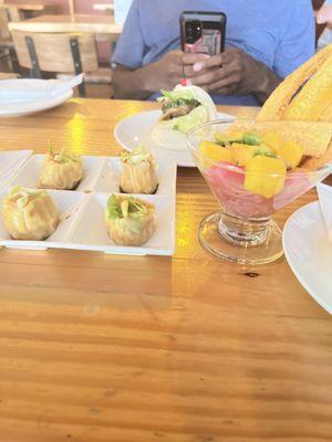 Shrimp shumai and tuna ceviche