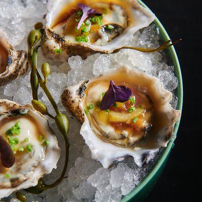 Kumamoto Oysters with sake mignonette and hatch green chilies