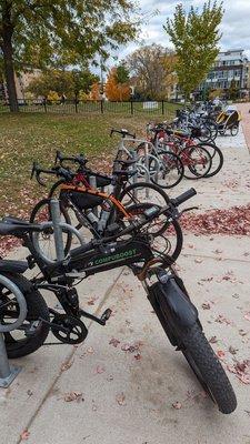 Bike parking on the right side of building when facing the lake, lots of people already!