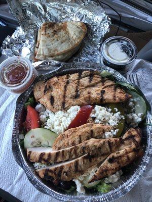 Large Greek salad with grill chicken great as always