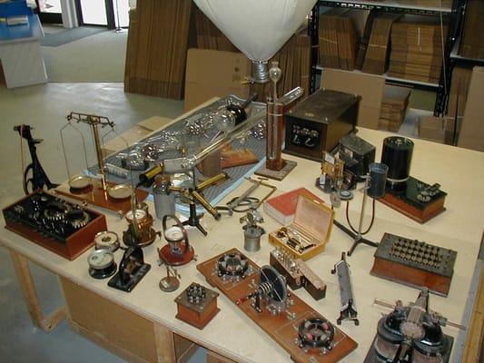 Collection of antique scientific equipment.