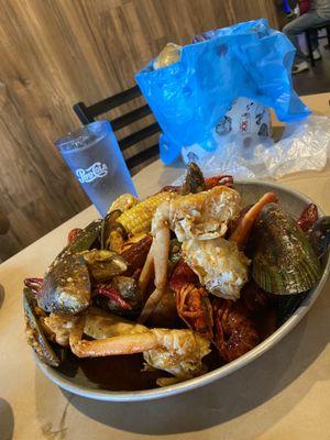 Crawfish, mussels, crab w/Mr Crab special season blend!