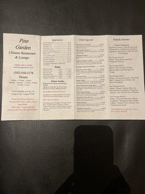 Take out menu